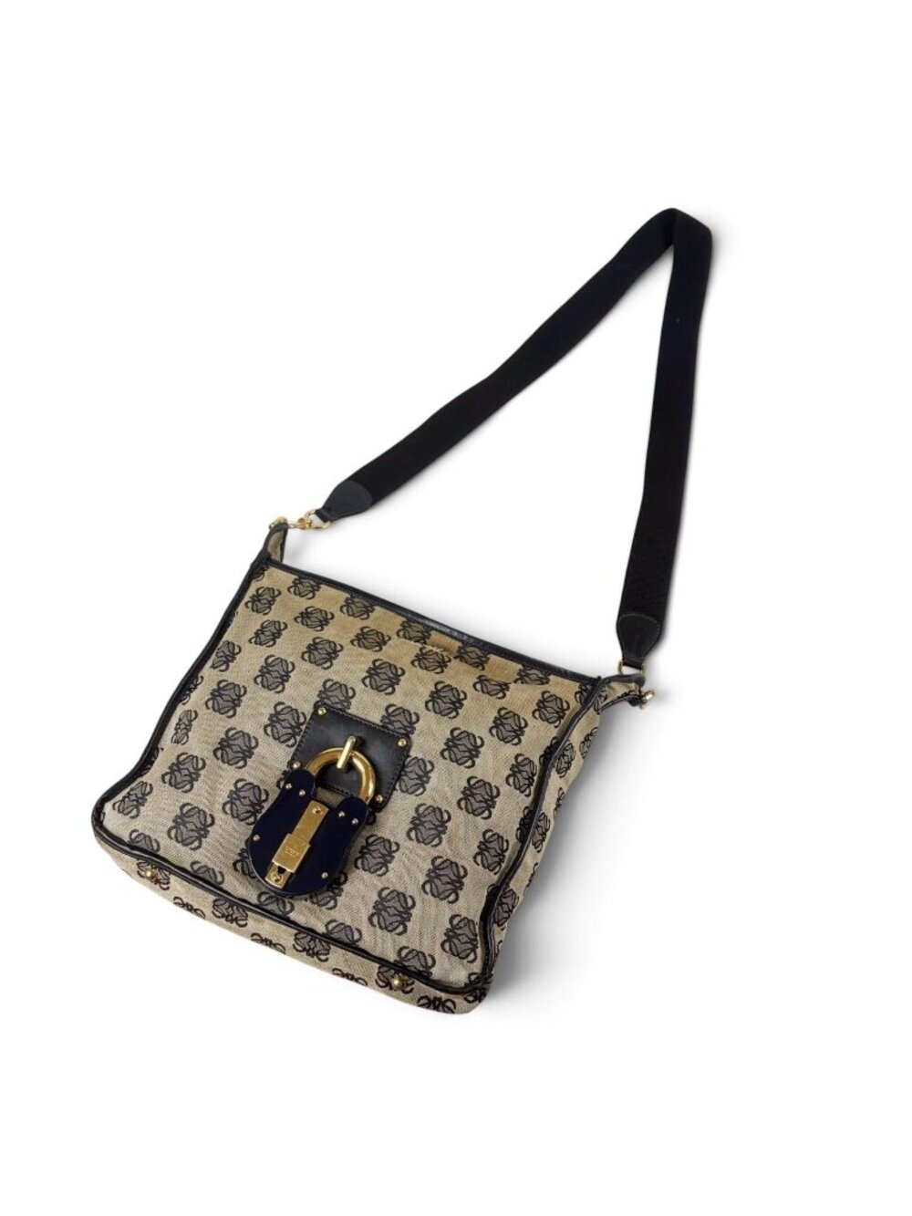 Loewe Repeat Anagram Canvas Cross Big Padlock Logo Navy Crossbody